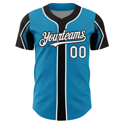 Custom Panther Blue White-Black 3 Colors Arm Shapes Authentic Baseball Jersey
