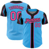 Custom Sky Blue Pink-Black 3 Colors Arm Shapes Authentic Baseball Jersey