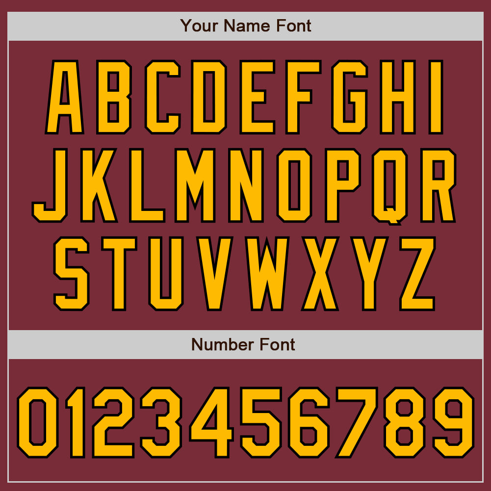 Custom Burgundy Gold-Black 3 Colors Arm Shapes Authentic Baseball Jersey