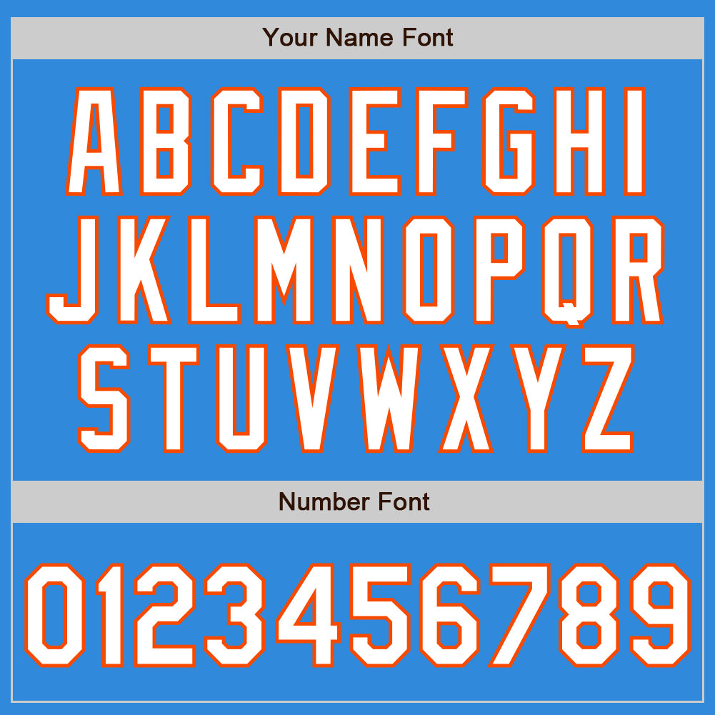 Custom Electric Blue White-Orange 3 Colors Arm Shapes Authentic Baseball Jersey