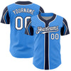 Custom Electric Blue White-Navy 3 Colors Arm Shapes Authentic Baseball Jersey