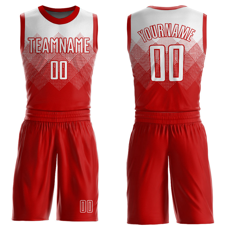 Custom Red White Round Neck Sublimation Basketball Suit Jersey
