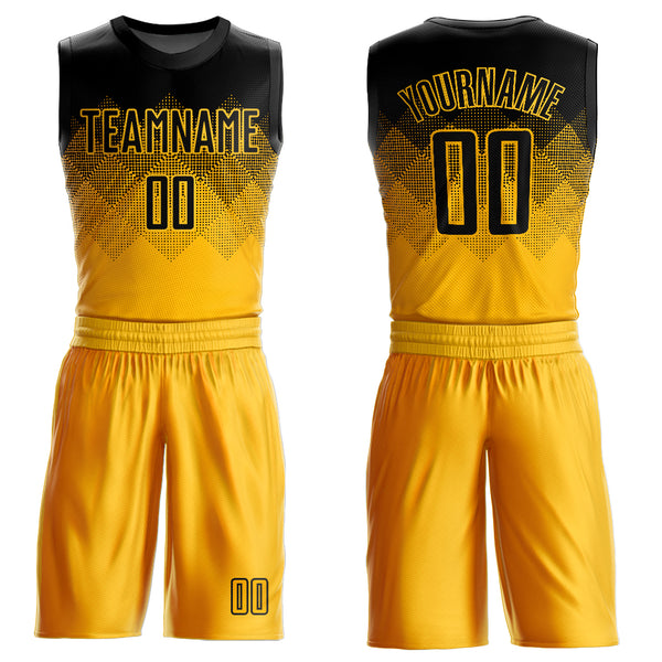 Custom Suit Basketball Suit Jersey Yellow Black Round Neck