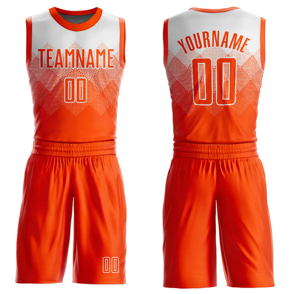 FANSIDEA Custom Basketball Jersey White Orange Round Neck Sublimation Basketball Suit Jersey Men's Size:3XL