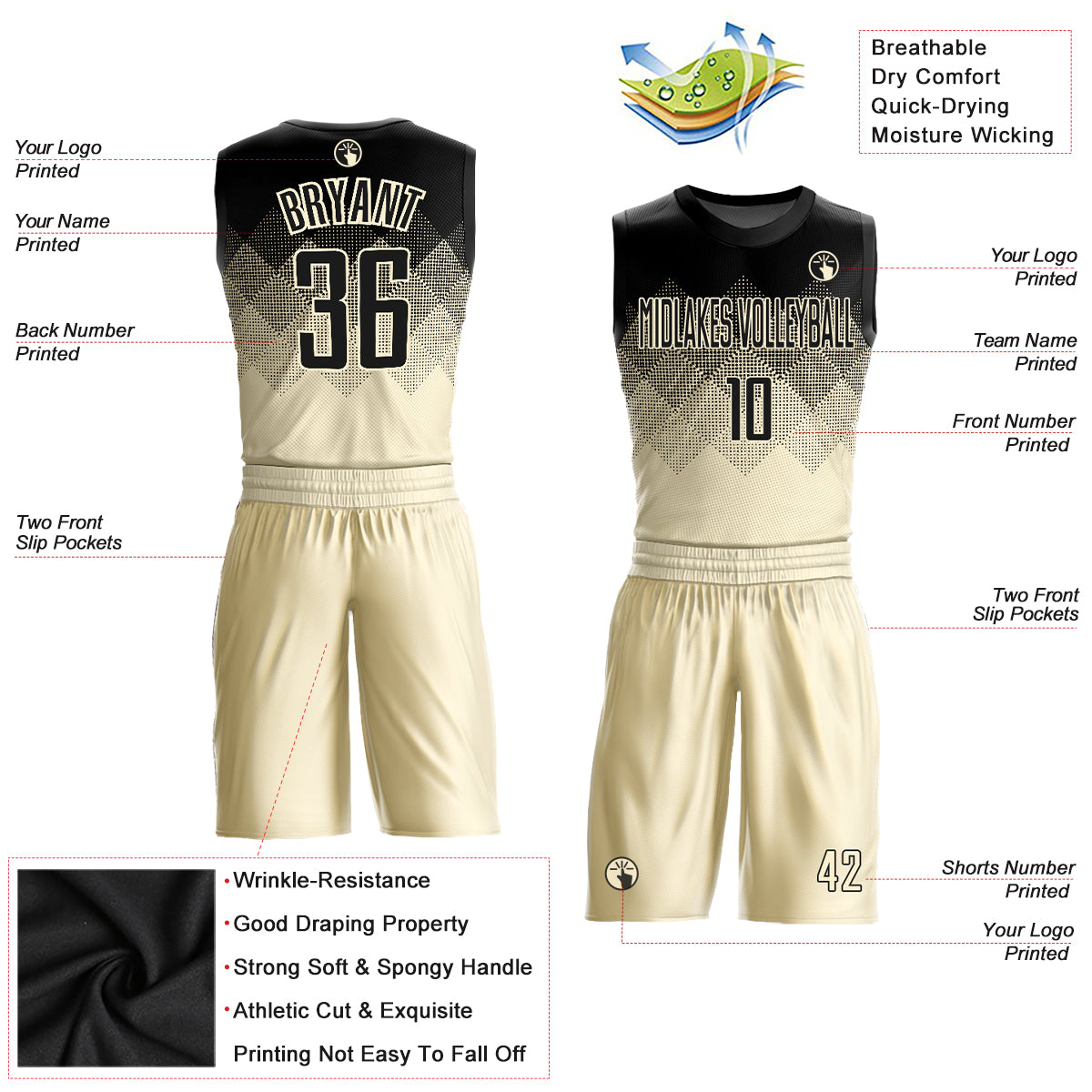 Dry Fit Breathable Basketball Uniforms Custom Logo Sublimated