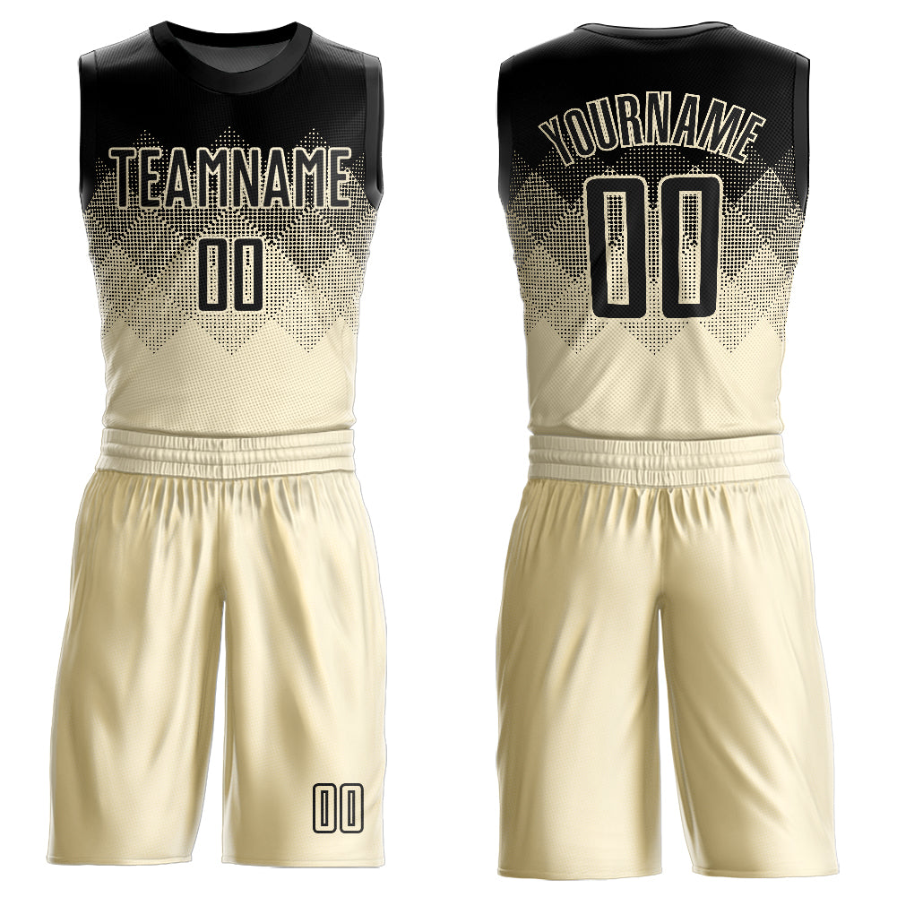 Custom Gold Black-White Round Neck Sublimation Basketball Suit