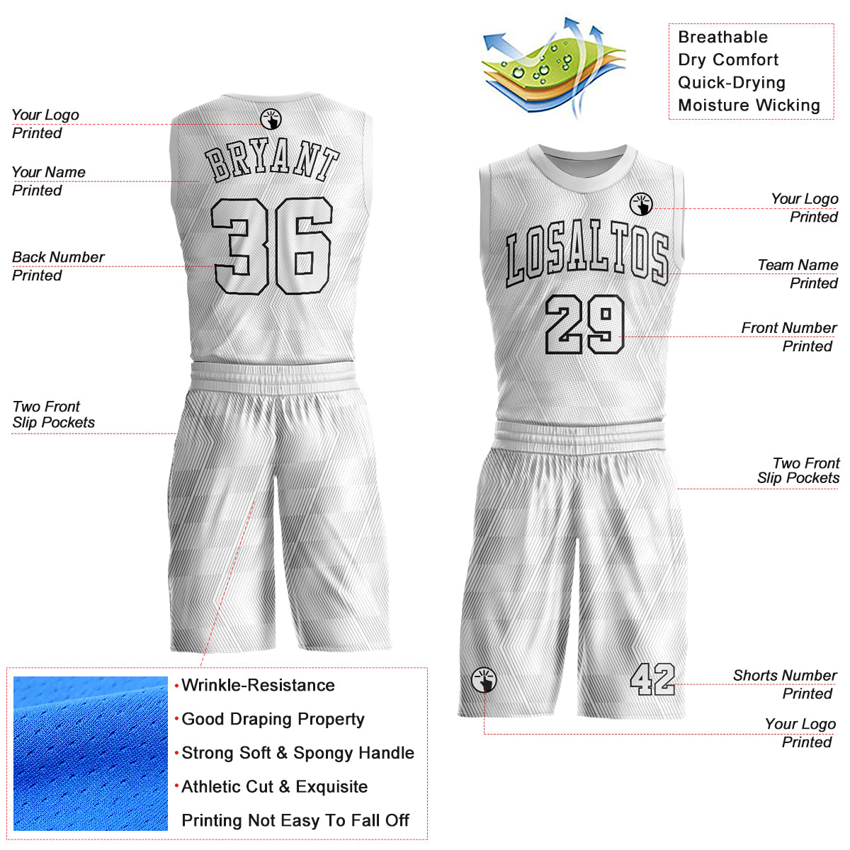 Custom Gray White-Black Round Neck Sublimation Basketball Suit Jersey