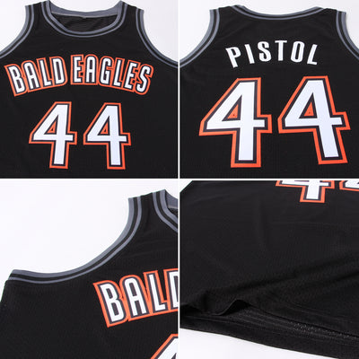 Custom Black White-Orange Authentic Throwback Basketball Jersey