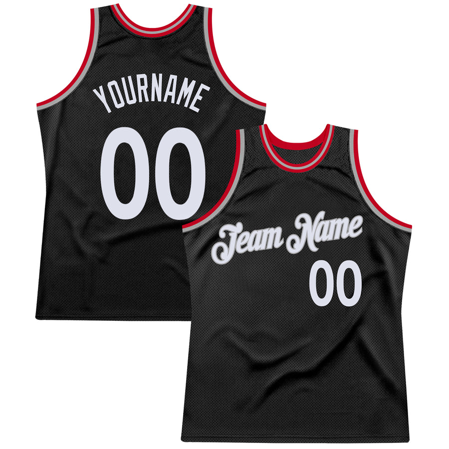 Custom Black White-Red Authentic Throwback Basketball Jersey