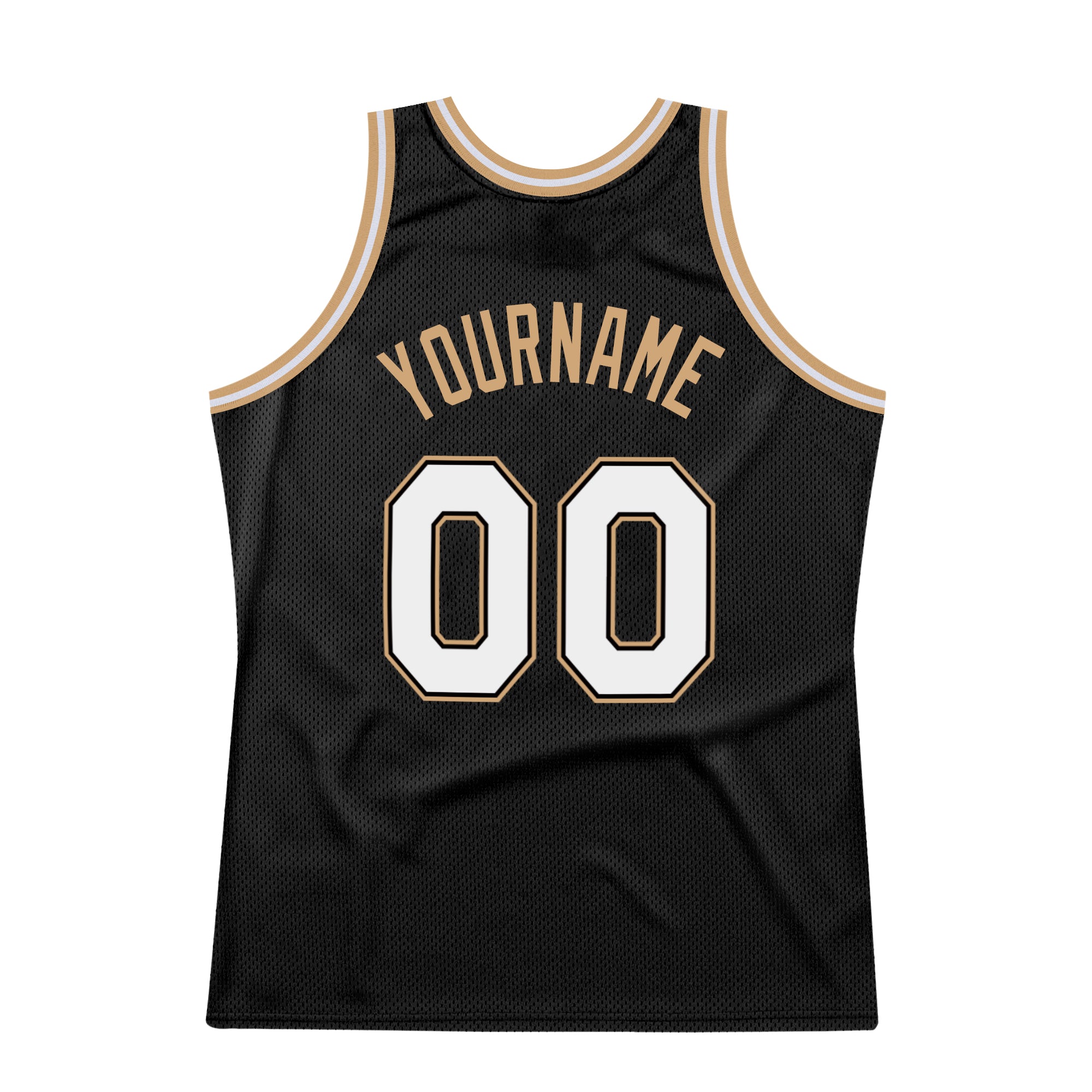 Custom Black White-Old Gold Authentic Throwback Basketball Jersey