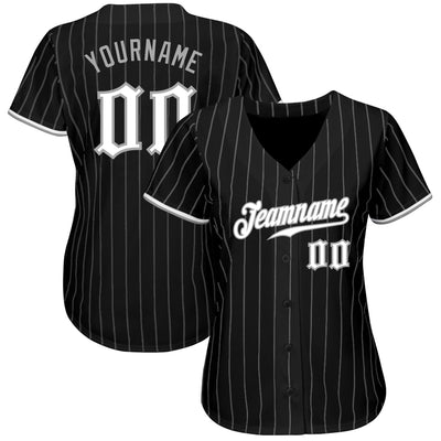 Custom Black Gray Pinstripe White-Gray Authentic Baseball Jersey