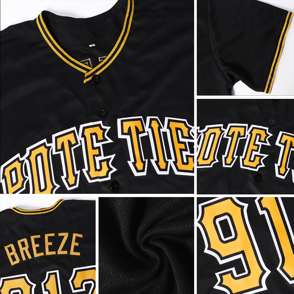 Custom Black Black-Vegas Gold Authentic Baseball Jersey