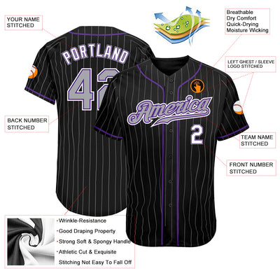 Custom Black Gray Pinstripe Gray-Purple Authentic Baseball Jersey