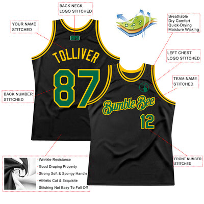 Custom Black Kelly Green-Gold Authentic Throwback Basketball Jersey