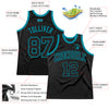 Custom Black Black-Teal Authentic Throwback Basketball Jersey