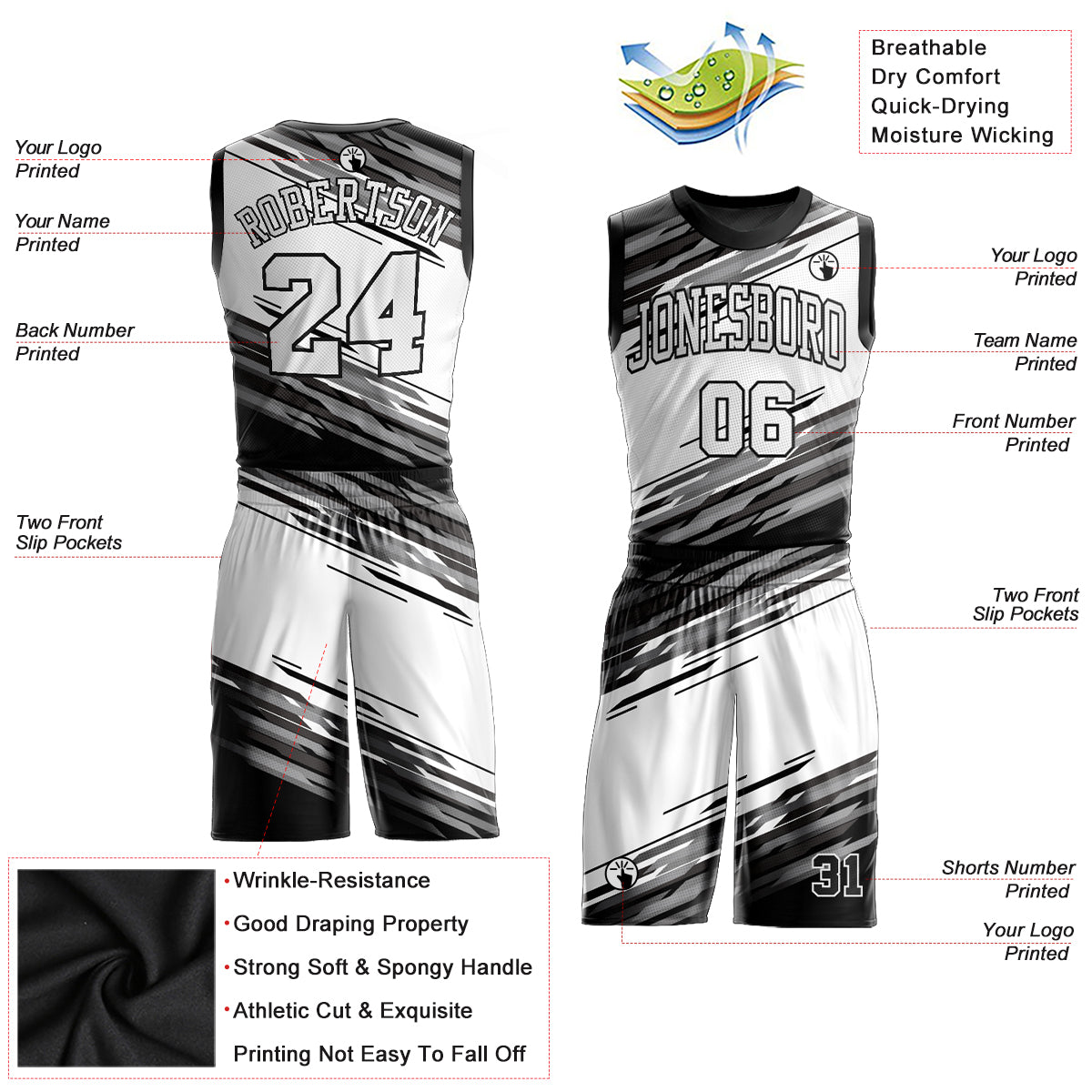 Design Your Own Basketball Wear Sublimated Black And White Game