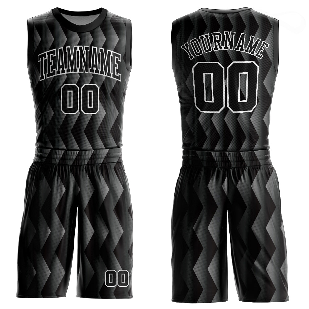 Custom Gray Black Round Neck Suit Basketball Jersey