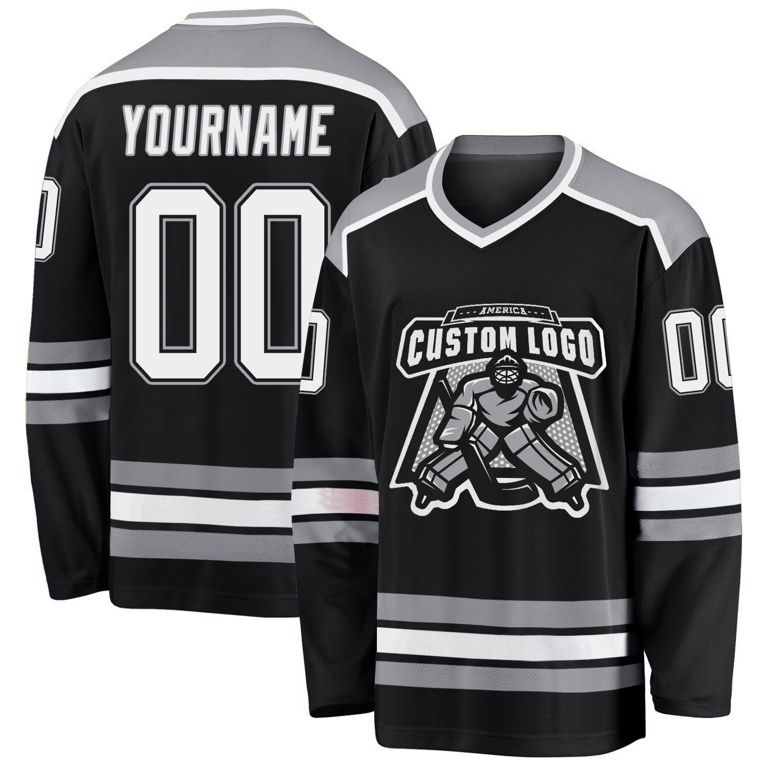 Custom Black Hockey Jersey WhiteGray FansIdea