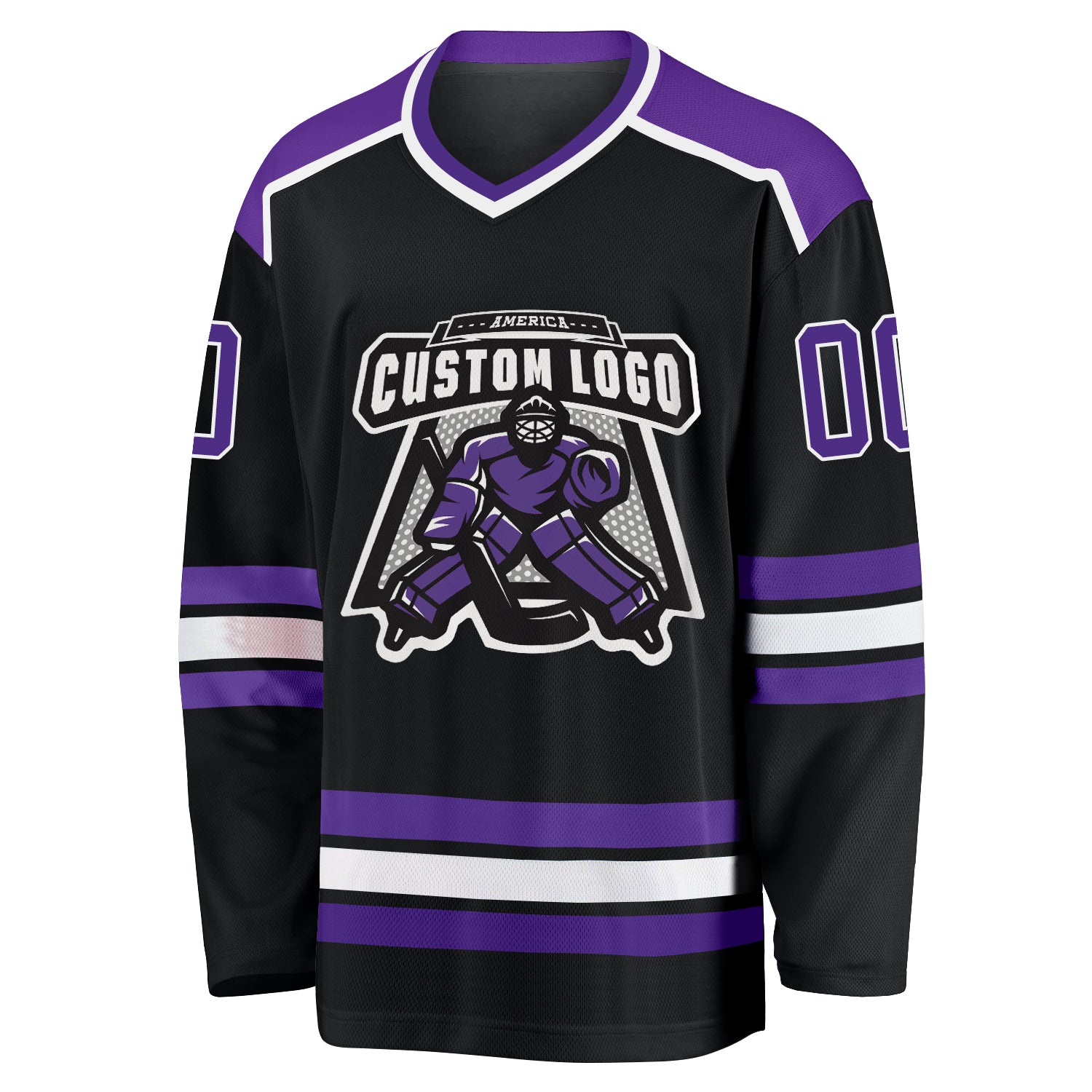  Custom Name Team Logo Number Cream Purple-Black Hockey
