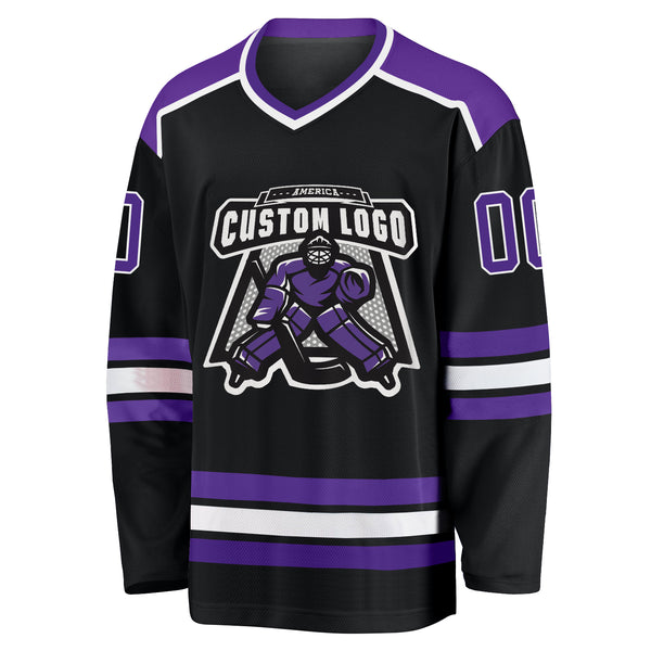 Custom Hockey Jersey Black Purple-White
