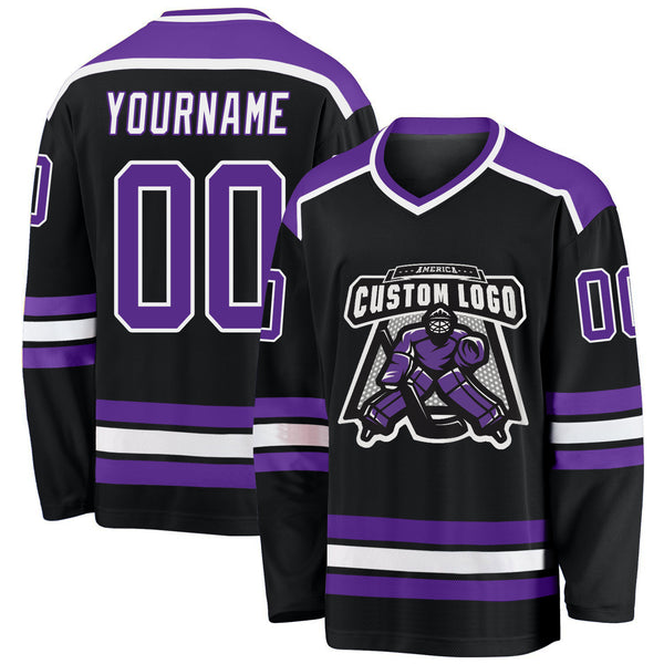 Custom Purple Gray Black-White Hockey Jersey Discount