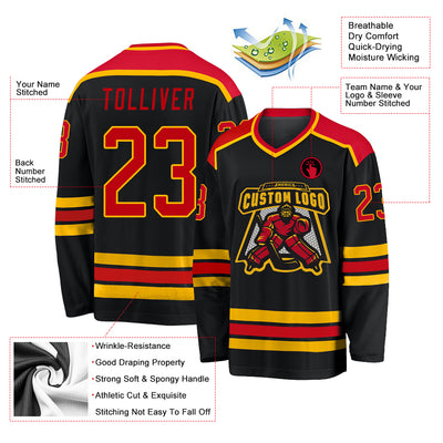 Custom Black Red-Gold Hockey Jersey