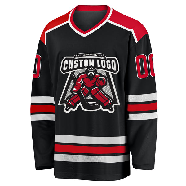 Custom Black Black-Red Hockey Jersey