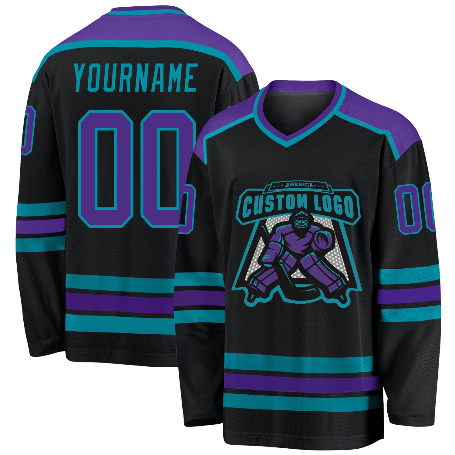 Custom Black Hockey Jersey Purple-White - FansIdea