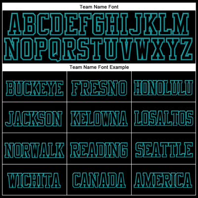 Custom Black Black-Aqua Stitched Cuffed Knit Hat