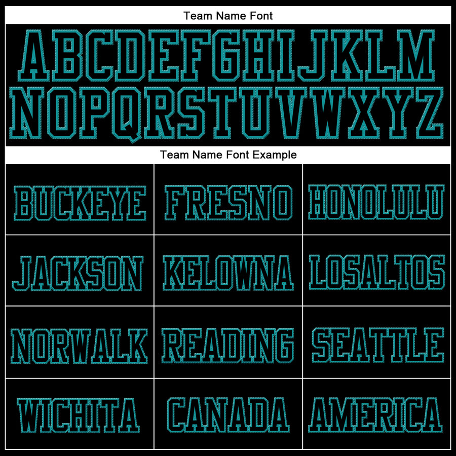 Custom Black Black-Aqua Stitched Cuffed Knit Hat