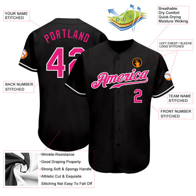 Custom Black Hot Pink-White Authentic Baseball Jersey