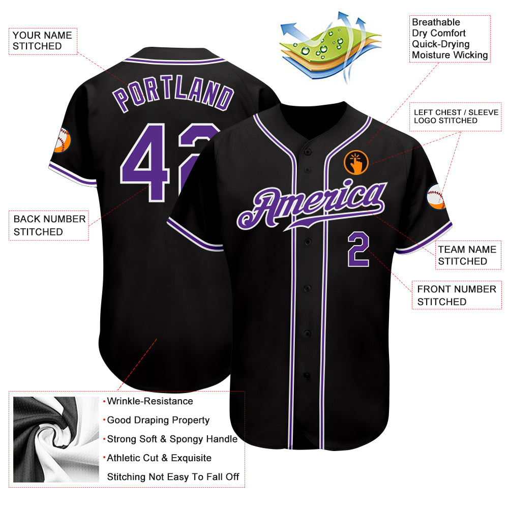 Custom Black Purple-White Authentic Baseball Jersey