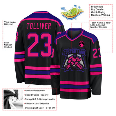 Custom Black Hot Pink-Dark Purple Hockey Jersey