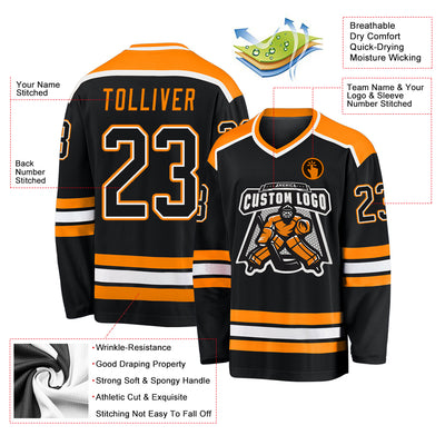 Custom Black Black-Bay Orange Hockey Jersey