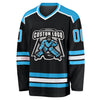 Custom Black Sky Blue-White Hockey Jersey