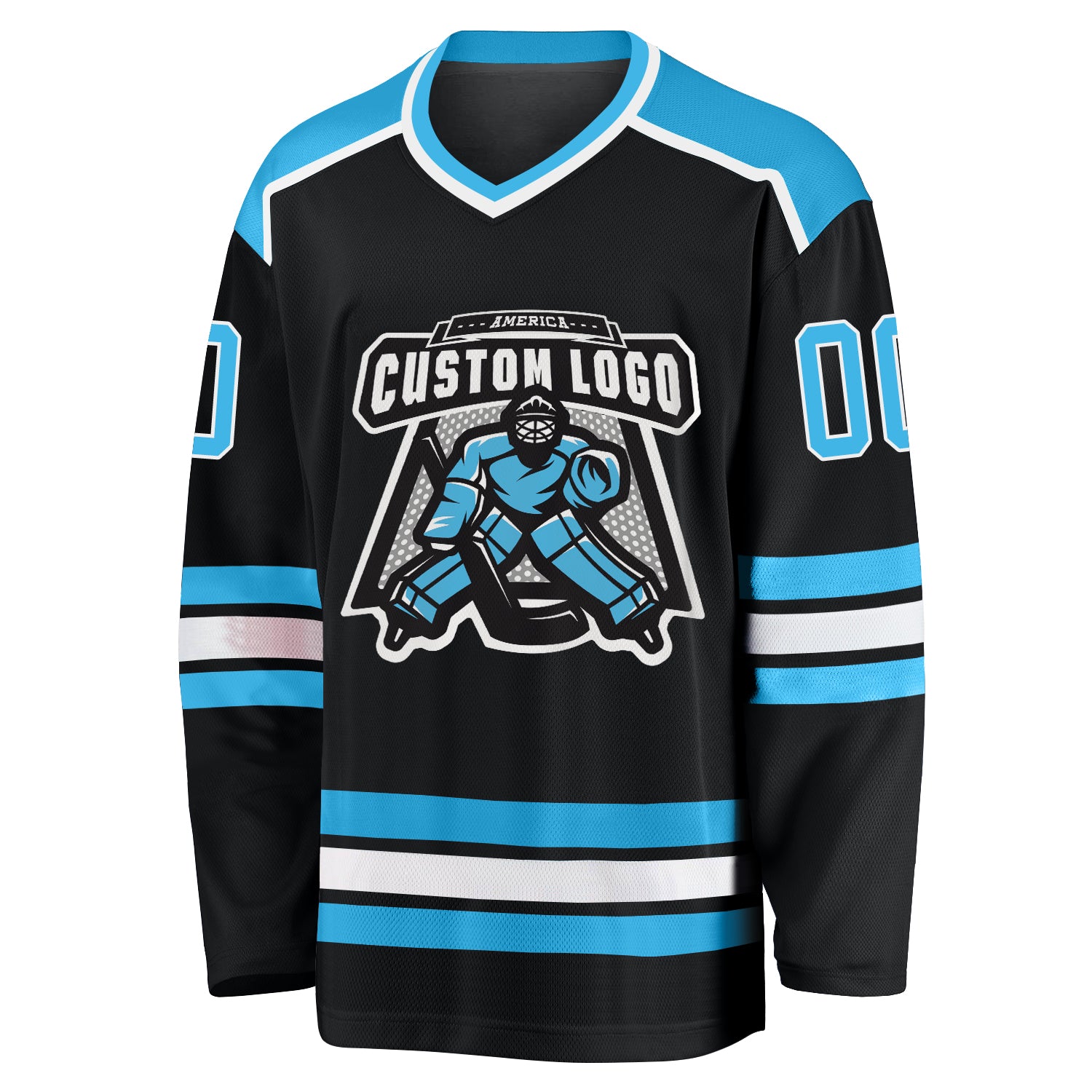 Custom Sky Blue Black-White Hockey Jersey Discount