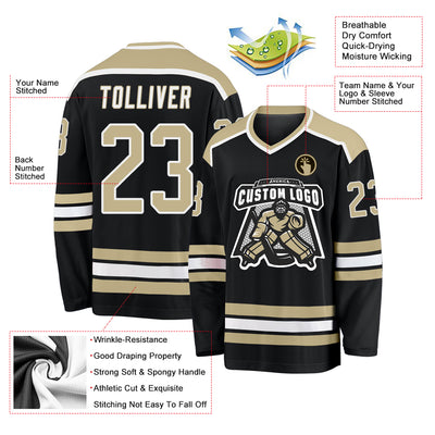 Custom Black Vegas Gold-White Hockey Jersey