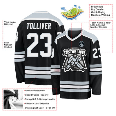 Custom Black White-Silver Hockey Jersey