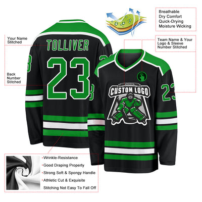 Custom Black Grass Green-White Hockey Jersey