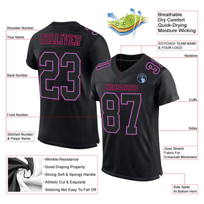 Custom Black Black Powder Blue-Hot Pink Mesh Authentic Football Jersey