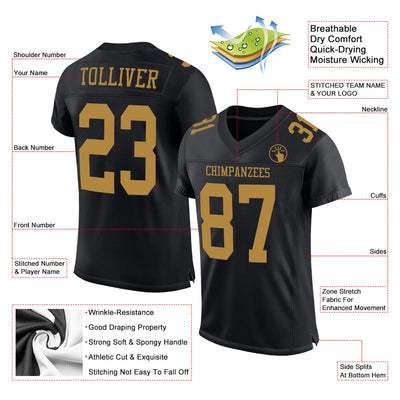 Custom Black Old Gold Mesh Authentic Football Jersey