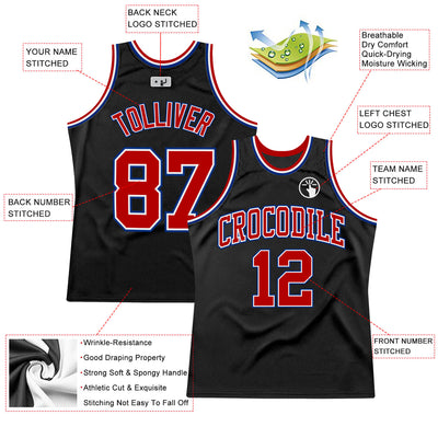 Custom Black Red-Royal Authentic Throwback Basketball Jersey