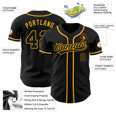 Custom Black Black-Gold Authentic Baseball Jersey