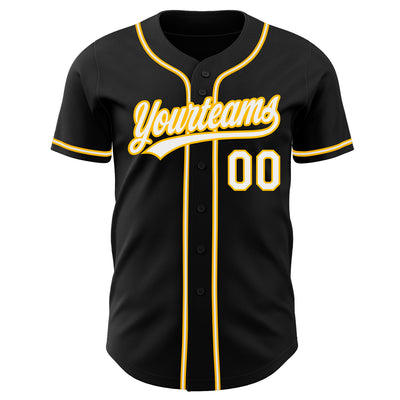 Custom Black White-Gold Authentic Baseball Jersey
