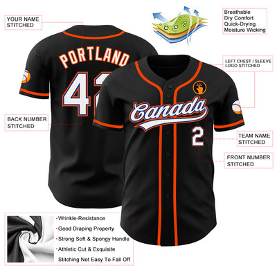 Custom Black White Royal-Orange Authentic Baseball Jersey