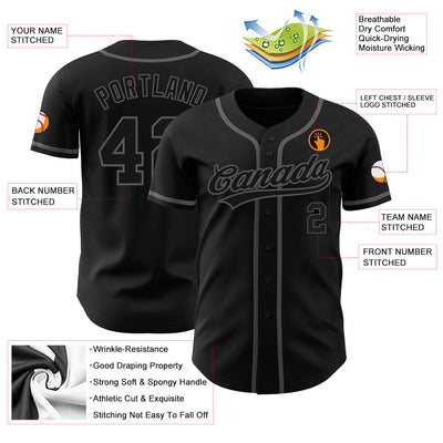 Custom Black Black-Steel Gray Authentic Baseball Jersey