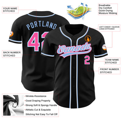 Custom Black Pink-Light Blue Authentic Baseball Jersey