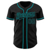 Custom Black Black-Teal Authentic Baseball Jersey
