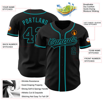 Custom Black Black-Teal Authentic Baseball Jersey