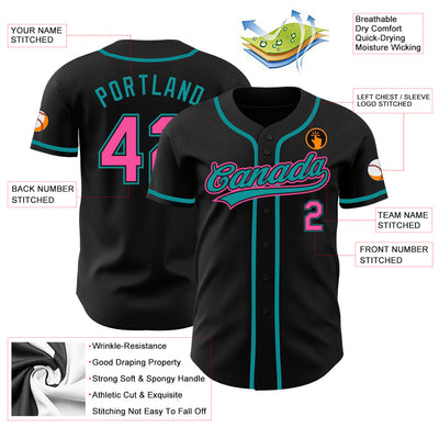 Custom Black Baseball Jersey Pink-Teal Authentic - FansIdea